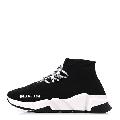Balenciaga Recycled Knit Bi-Color Sole Womens Speed Lace Up Sneakers 36 Black White 1 of 8
