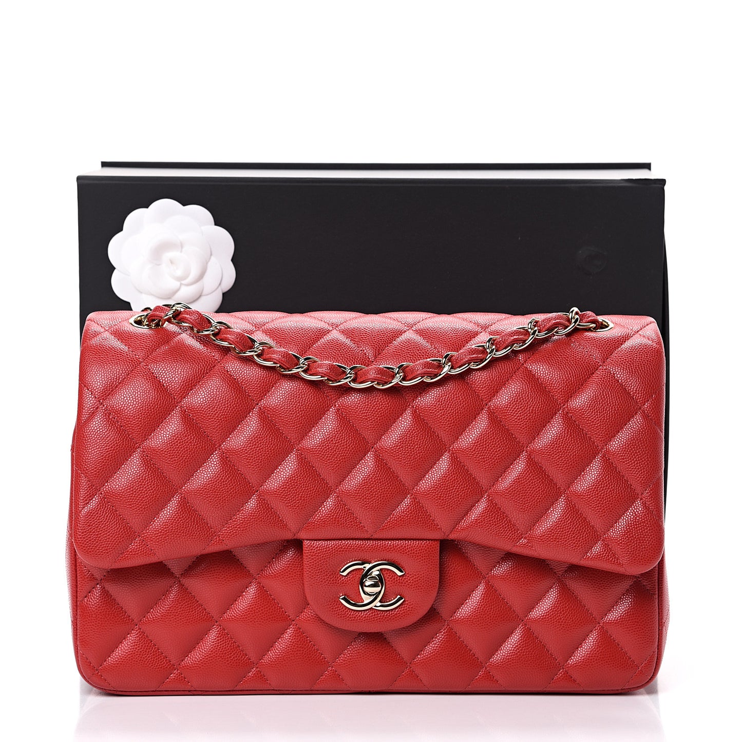 Caviar Quilted Jumbo Double Flap Red