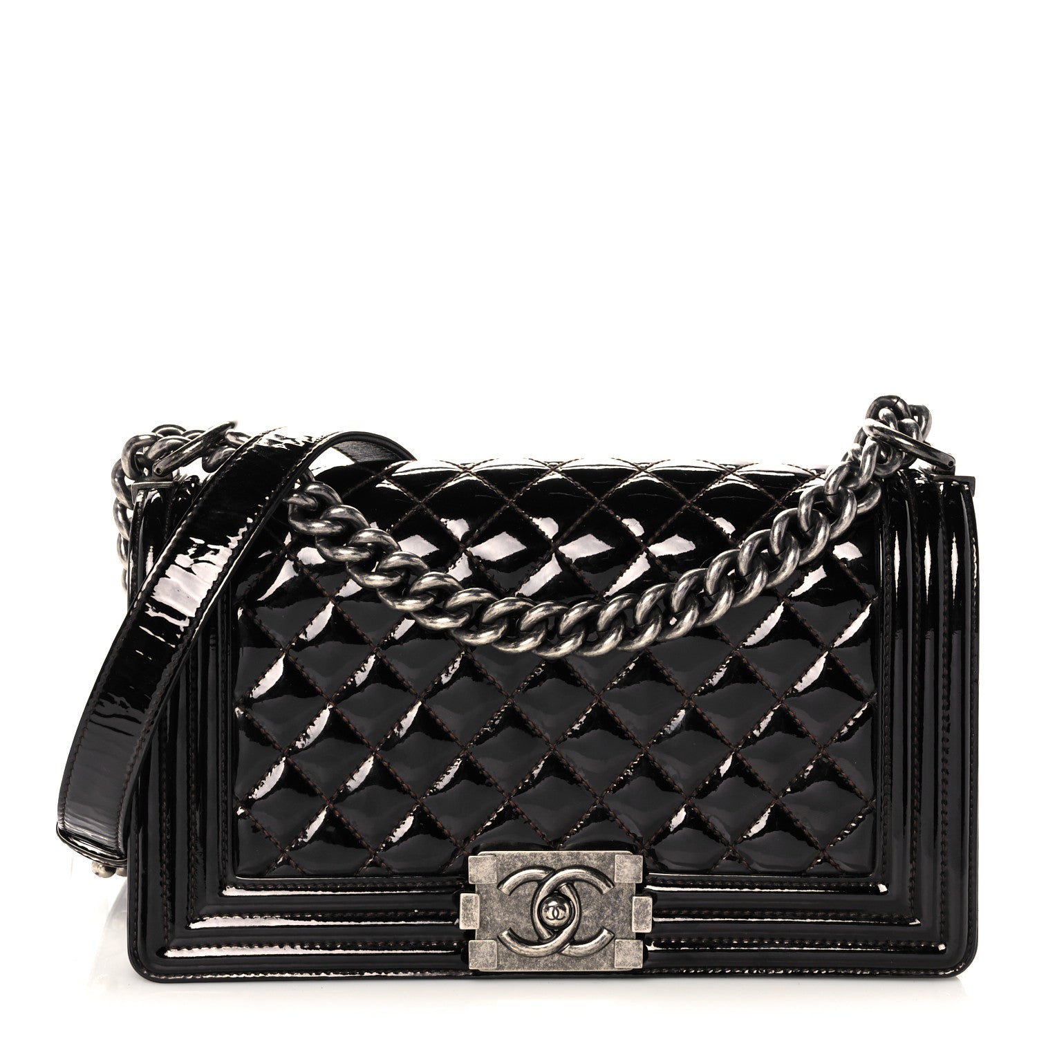 Chanel Patent Calfskin Quilted Medium Boy Flap Black 1 of 10