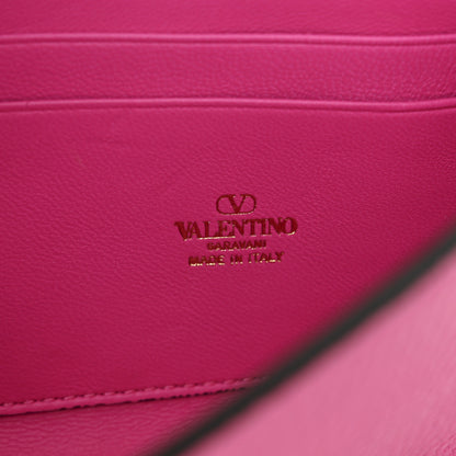 Valentino Garavani Grainy Calfskin Rockstud Flip Lock Wallet With Chain Pink PP 7 of 10