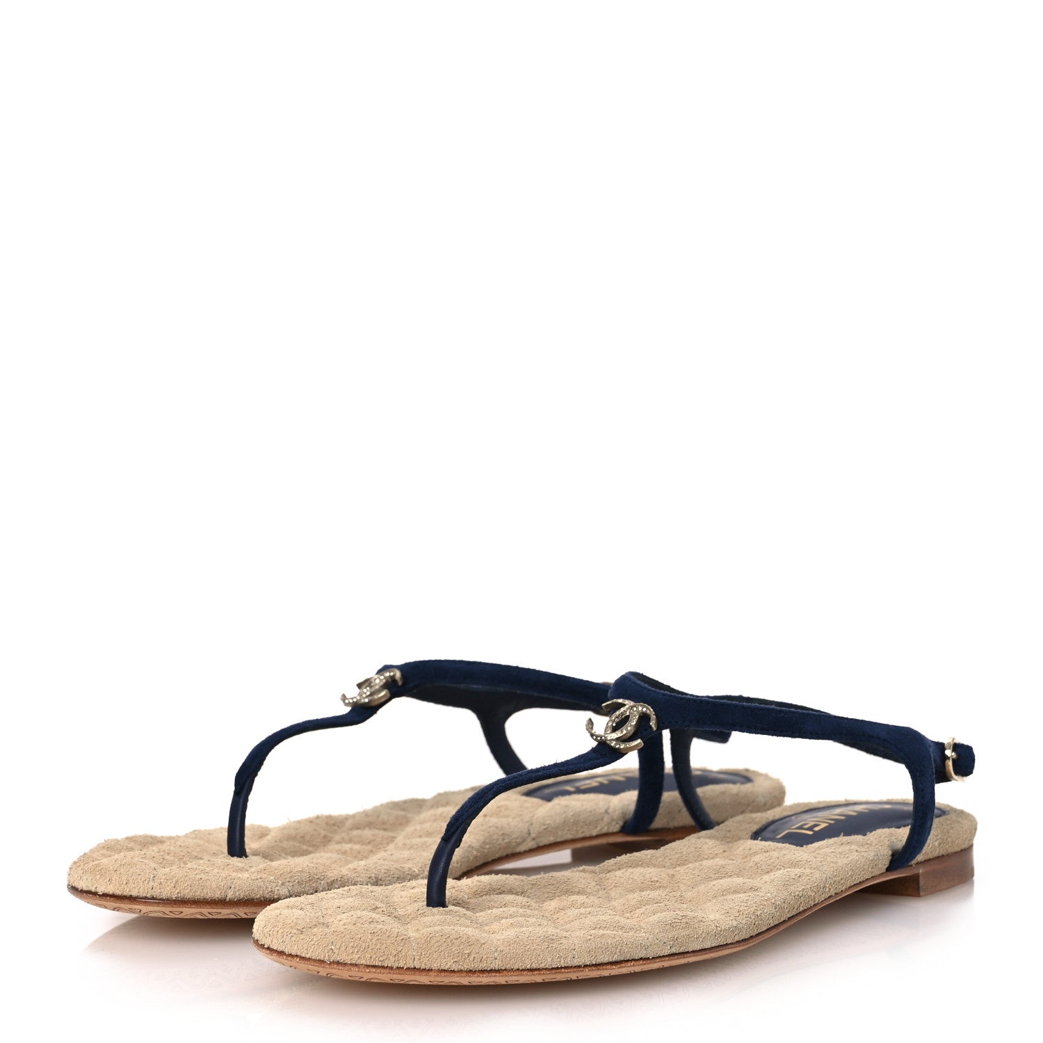 Chanel Suede Crystal CC Thong Sandals 39.5 Navy 4 of 13