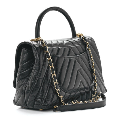 Chanel Aged Calfskin Chevron Quilted Small Coco Handle Flap Black 3 of 12