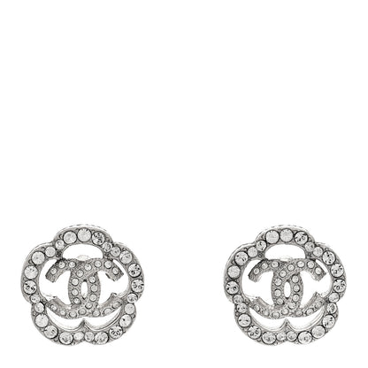 Chanel Crystal Coco Flapper Camellia CC Stud Earrings Silver 1 of 5