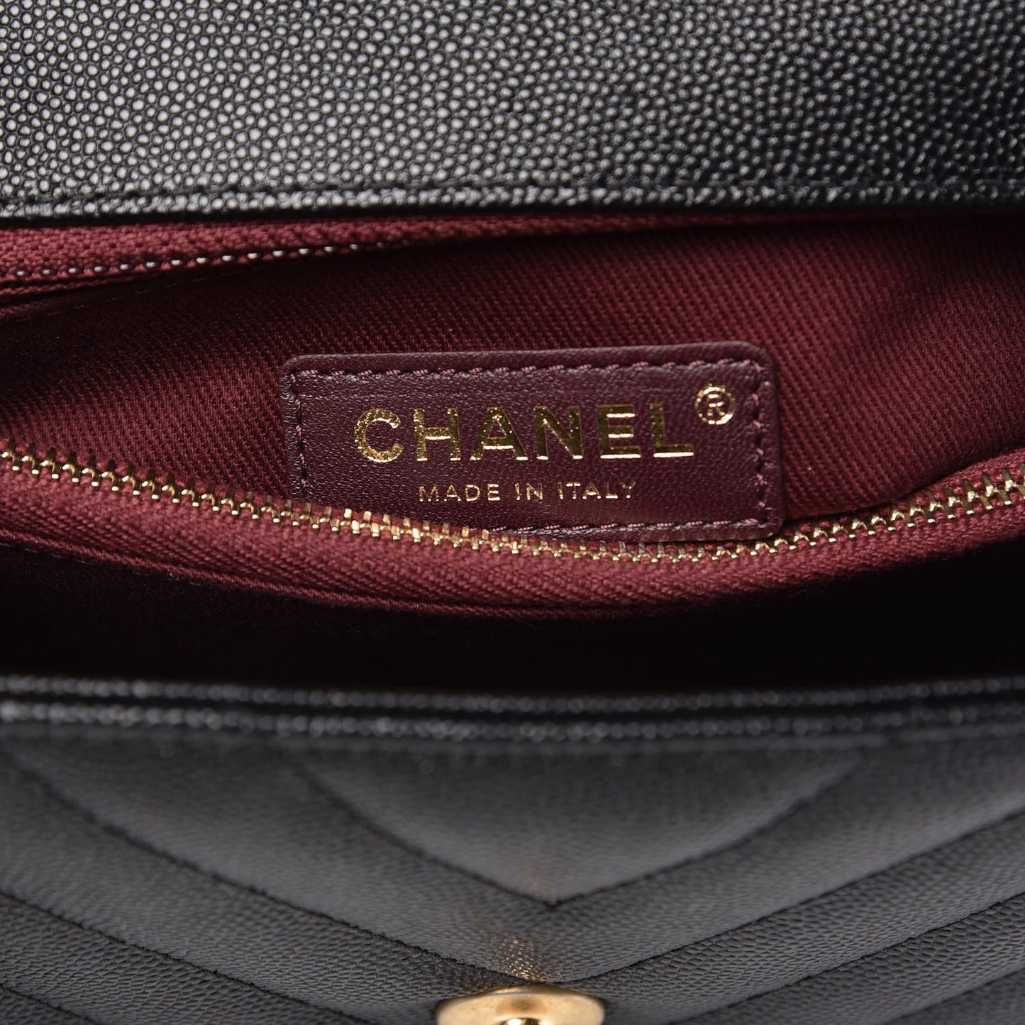 Caviar Chevron Quilted Small Coco Handle Flap Black