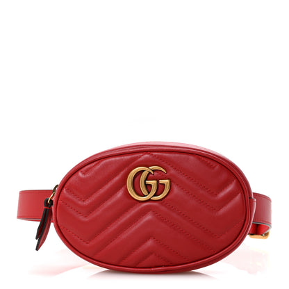 Gucci Calfskin Matelasse GG Marmont Belt Bag 85 34 Hibiscus Red 1 of 12