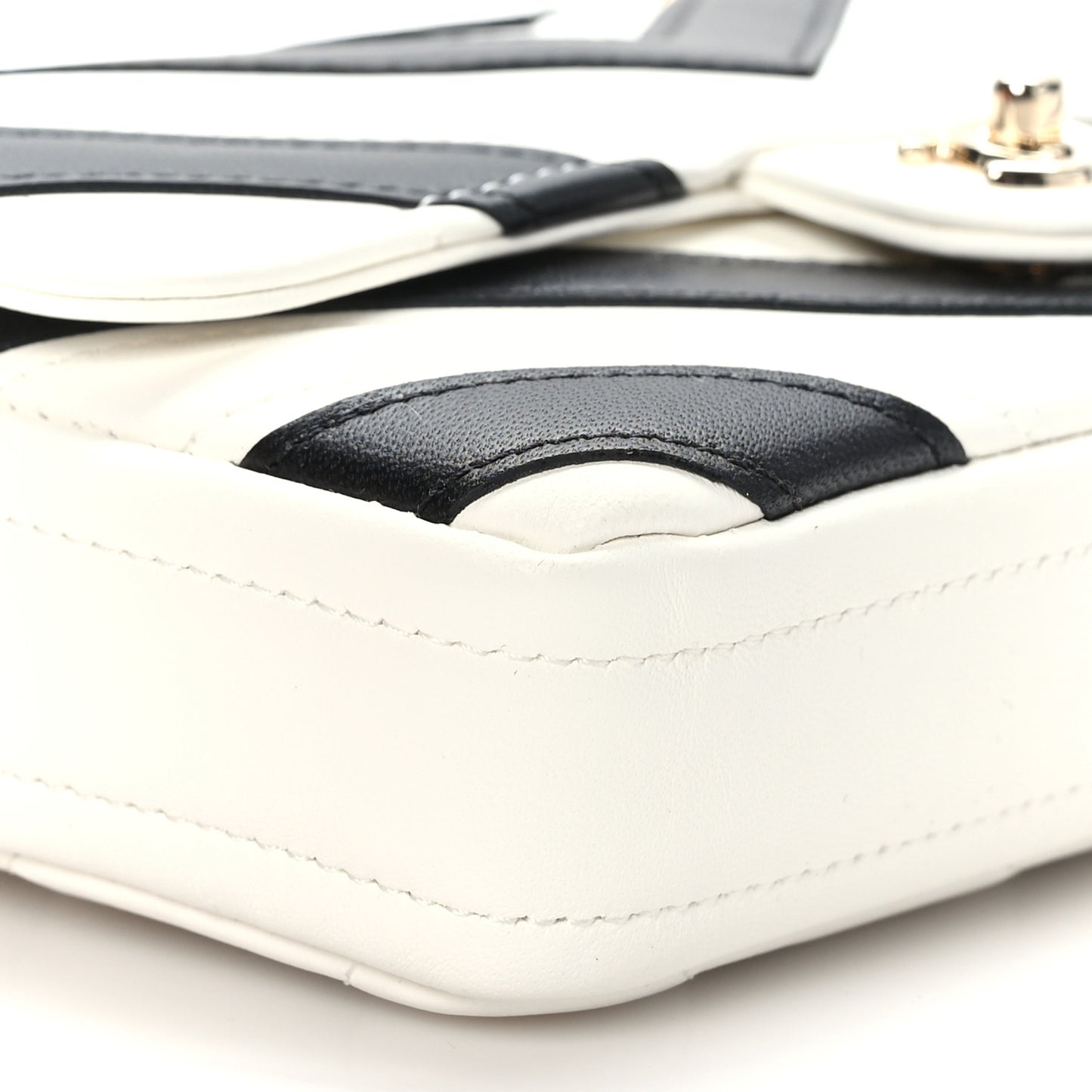 Lambskin Chevron Stitched Flap White Black