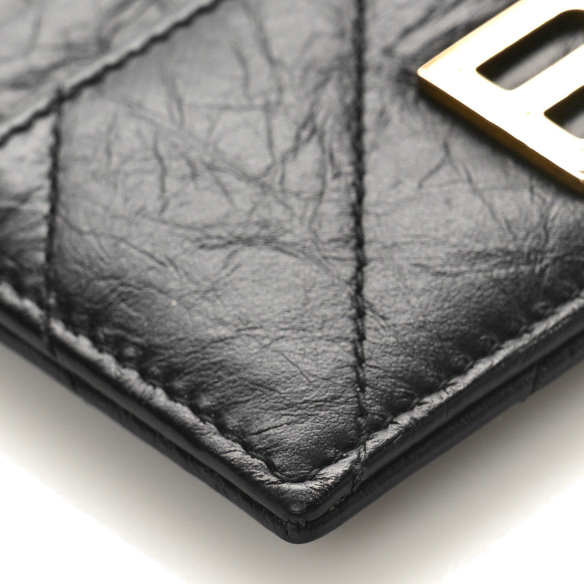 Crushed Calfskin Quilted Crush Card Holder Black