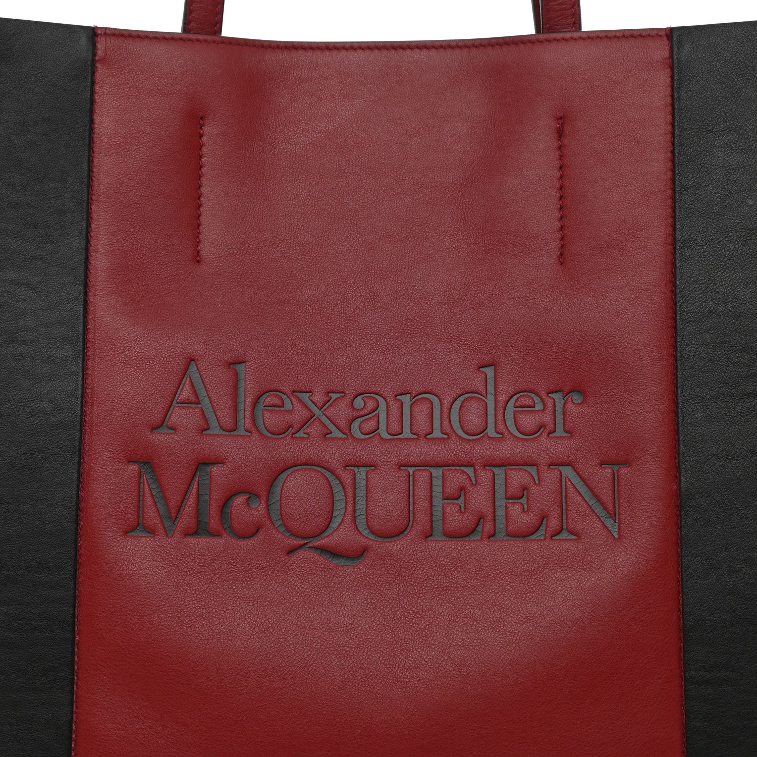 Alexander McQueen Calfskin Embossed Signature Shopper Black Red 7 of 9