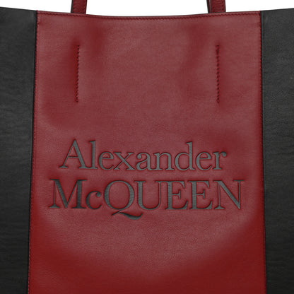 Alexander McQueen Calfskin Embossed Signature Shopper Black Red 7 of 9