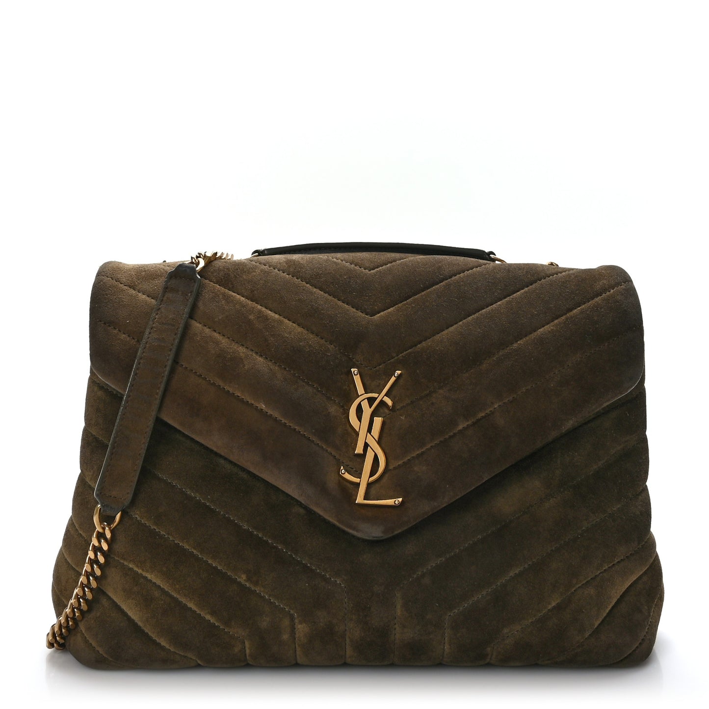 Suede Y Quilted Monogram Medium Loulou Chain Satchel Olive
