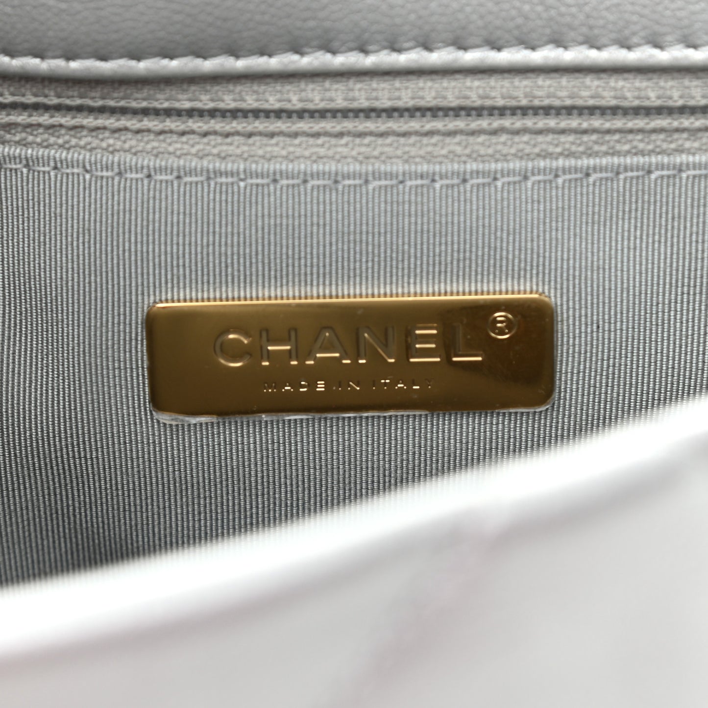 Metallic Goatskin Quilted Large Chanel 19 Flap Silver