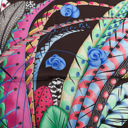Hermes Silk Plumes En Fete Scarf 90 Marron Rose Vif Vert 3 of 6