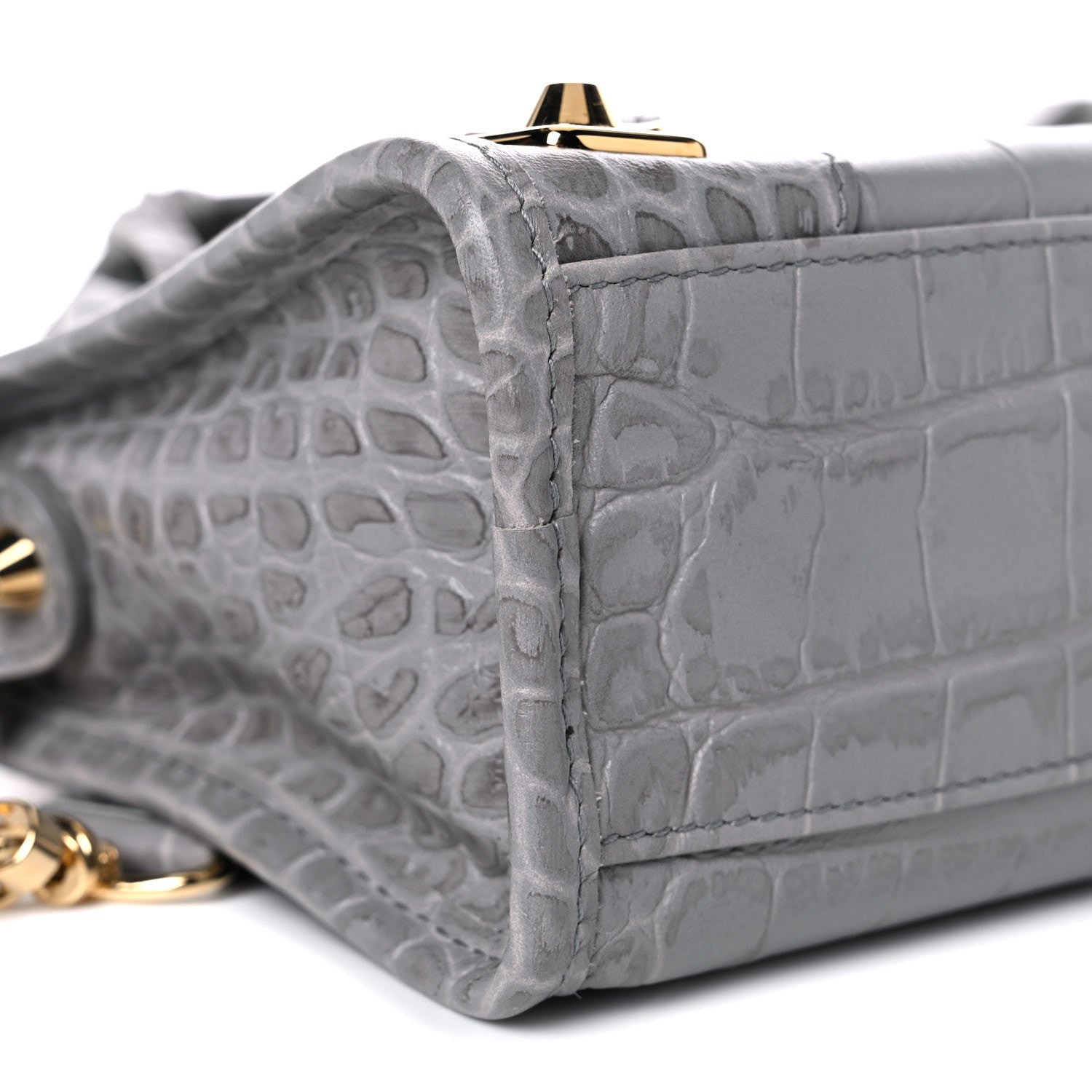 Balenciaga Calfskin Crocodile Embossed Gold Metallic Edge Hardware Mini City Haussmannien 8 of 12