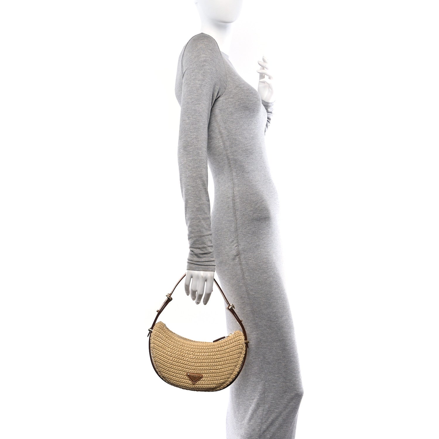 Prada Yarn Raffia Effect Crochet Arque Shoulder Bag Natural 2 of 10