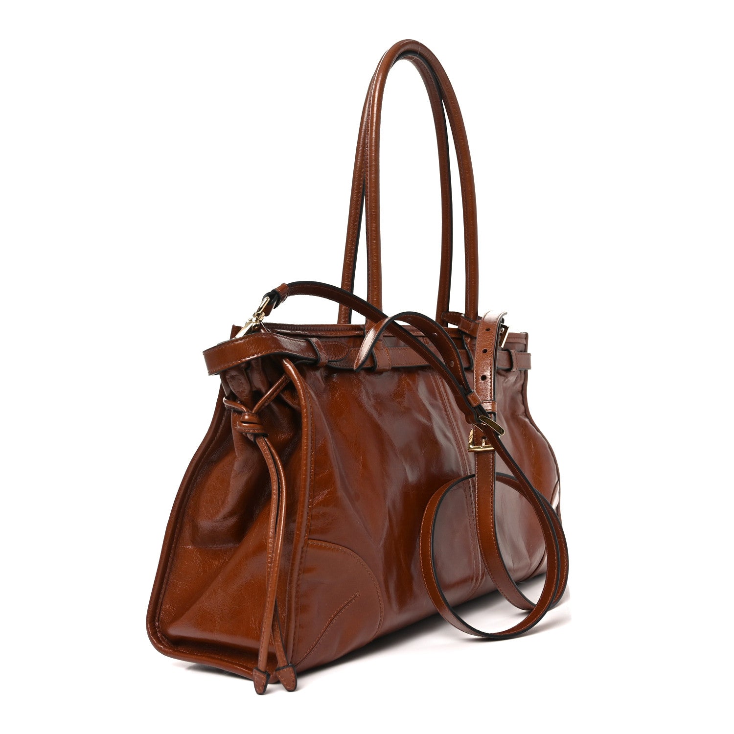 Prada Glossy Calfskin Triangle Large Bonnie Shoulder Bag Palissandro 3 of 9