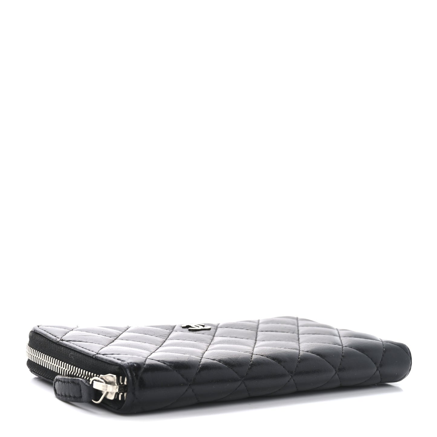 Lambskin Quilted Large Gusset Zip Around Wallet Black