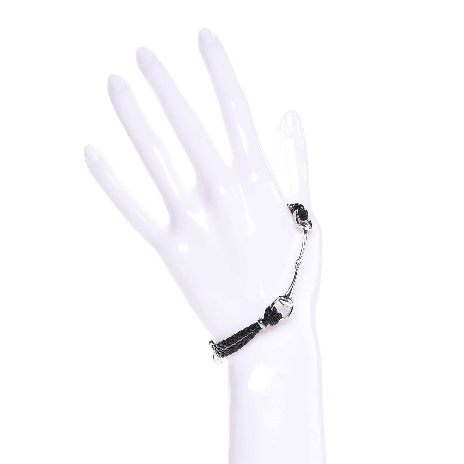 Gucci Sterling Silver Leather Horsebit Bracelet Black 2 of 5