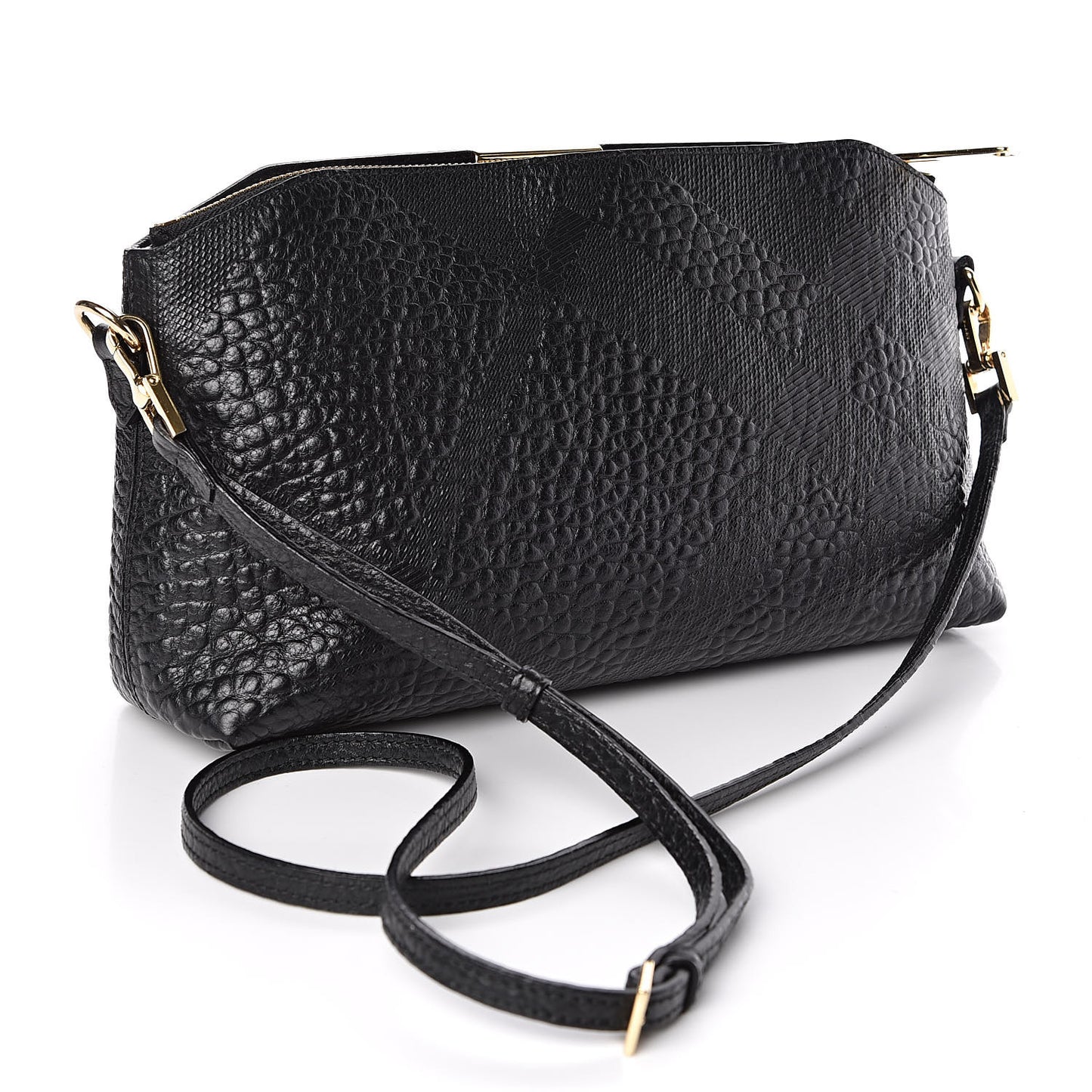 Signature Grain Calfskin Check Embossed Small Chichester Crossbody Clutch Bag Black