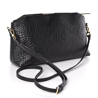 Burberry Signature Grain Calfskin Check Embossed Small Chichester Crossbody Clutch Bag Black 3 of 11