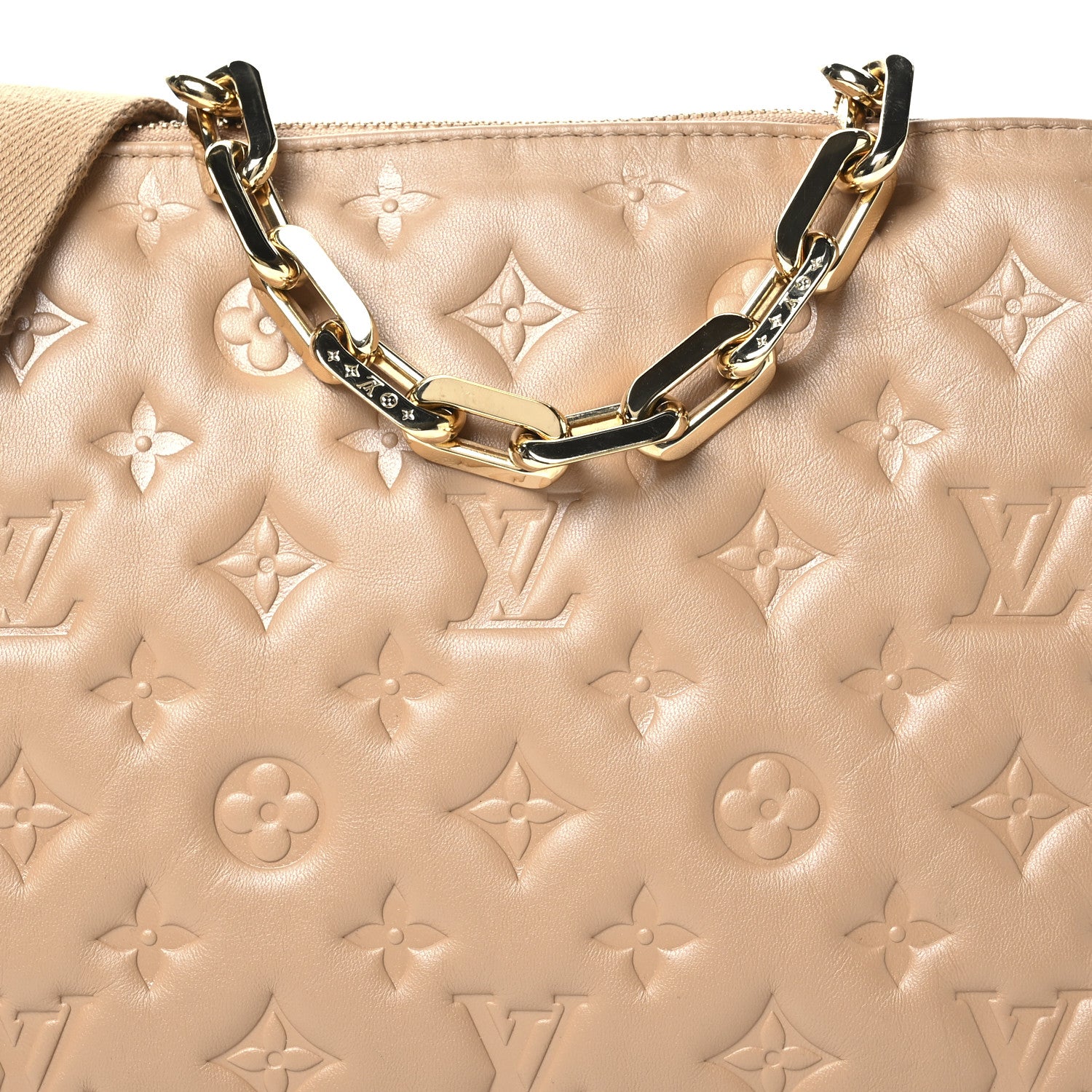 Louis Vuitton Lambskin Embossed Monogram Coussin PM Camel 7 of 9