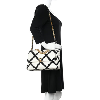 Chanel Calfskin Crochet Large Chanel 19 Flap White Black 3 of 11