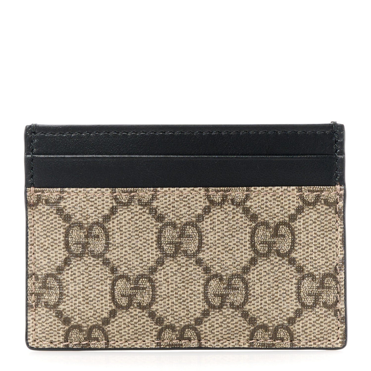 Gucci GG Supreme Monogram Calfskin Card Holder Beige Black 1 of 9