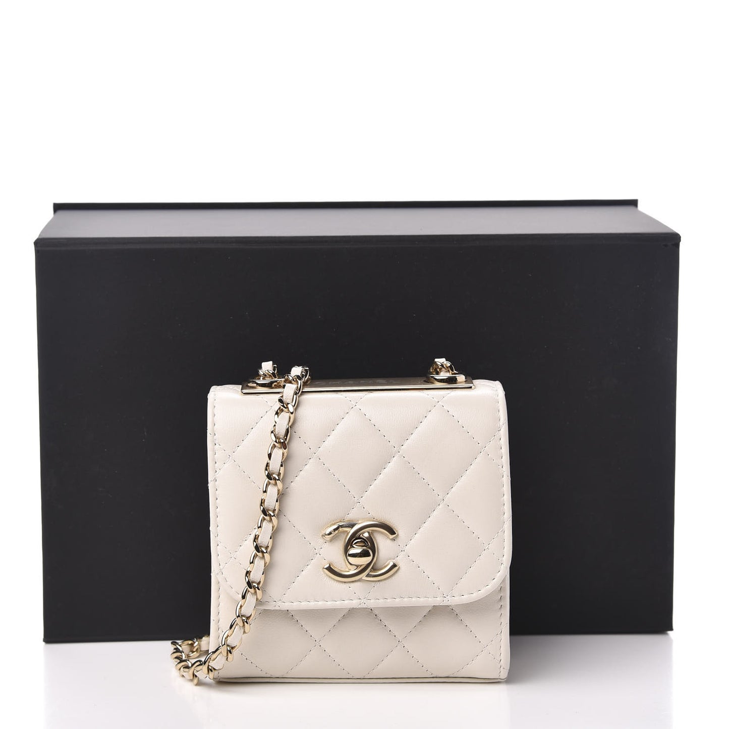 Lambskin Quilted Mini Trendy CC Clutch With Chain Ecru