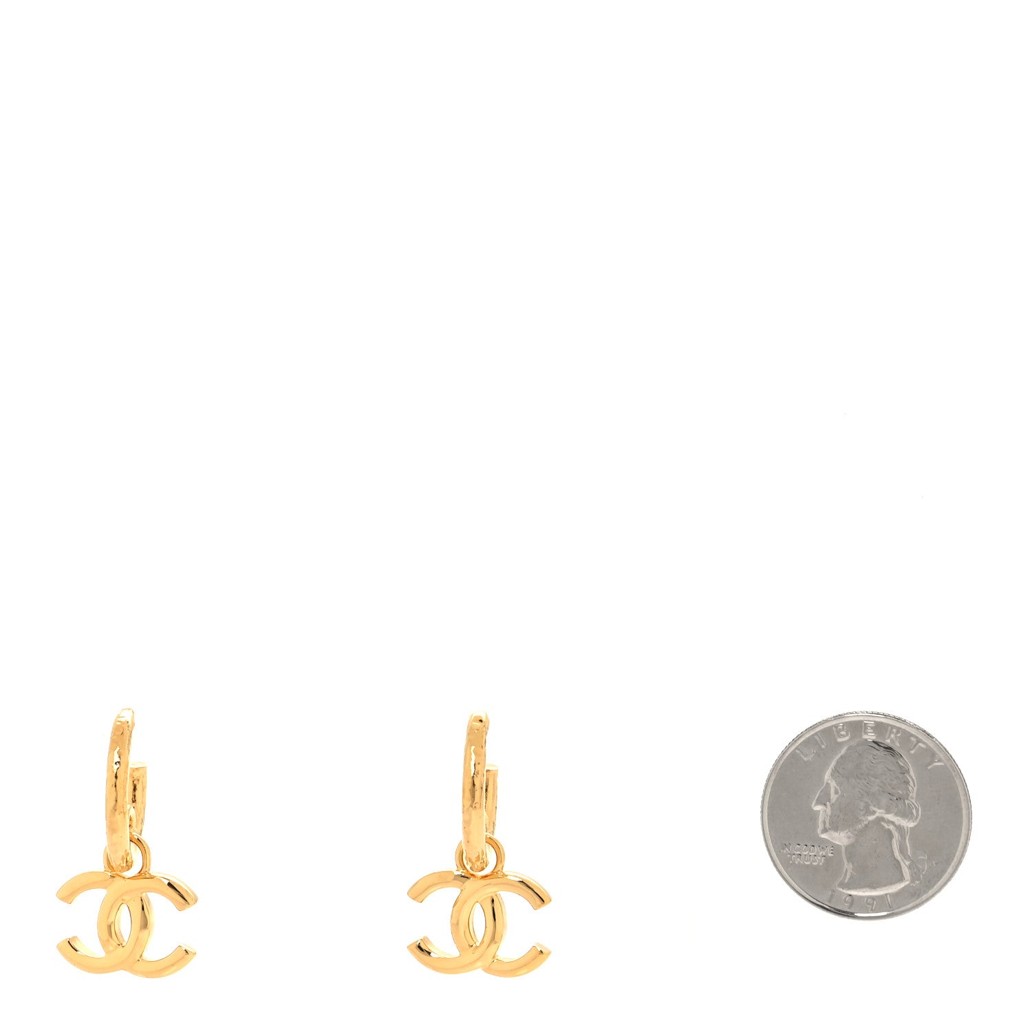 Chanel CC Hoop Drop Earrings Gold 2 of 5