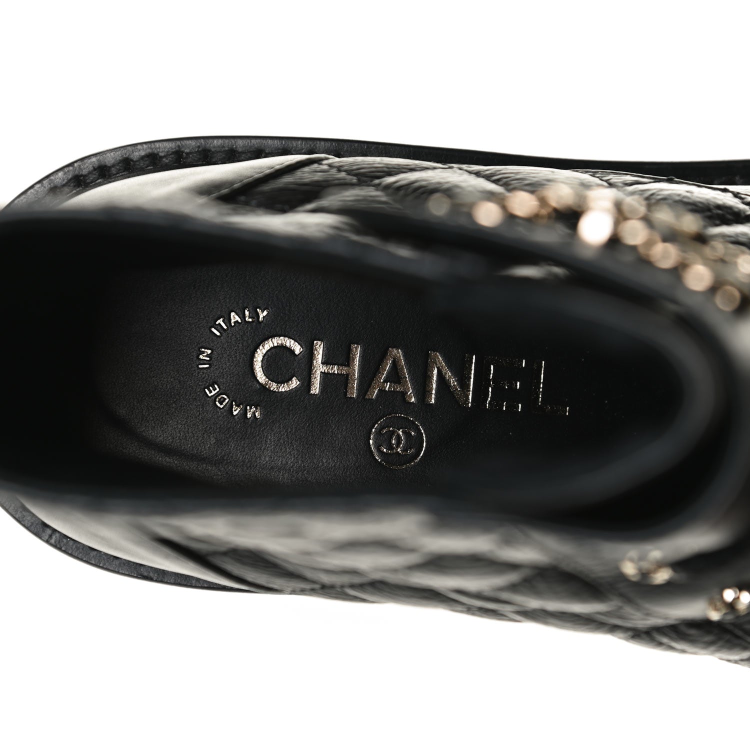 Chanel Shiny Goatskin Calfskin Quilted Lace Up Combat Boots 38 Black 10 of 13