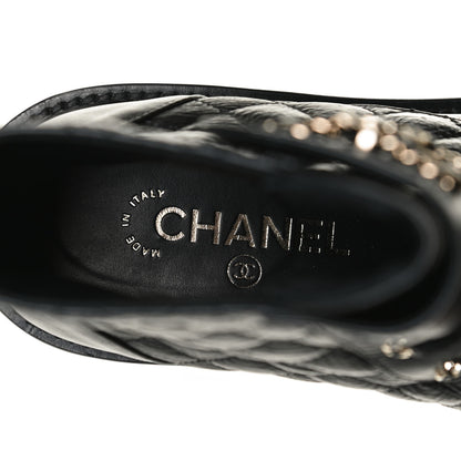 Chanel Shiny Goatskin Calfskin Quilted Lace Up Combat Boots 38 Black 10 of 13