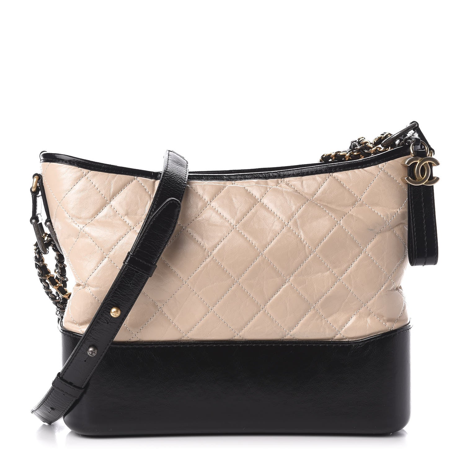 Chanel Aged Calfskin Quilted Medium Gabrielle Hobo Beige Black 1 of 10