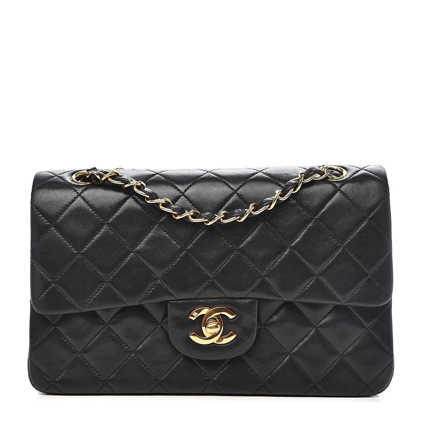 Lambskin Quilted Small Double Flap Black