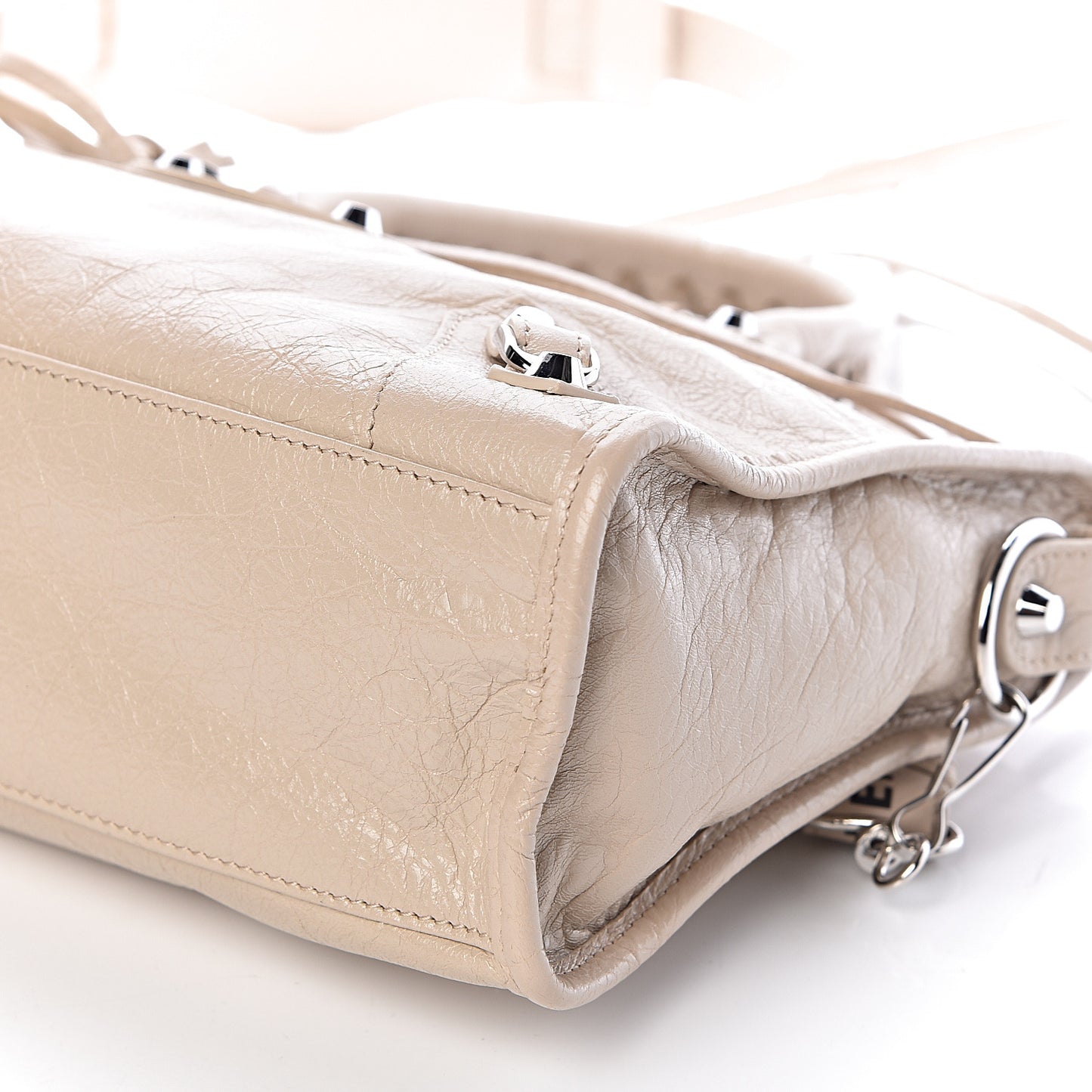 Agneau Classic Silver Hardware S City Logo Strap Light Beige Black