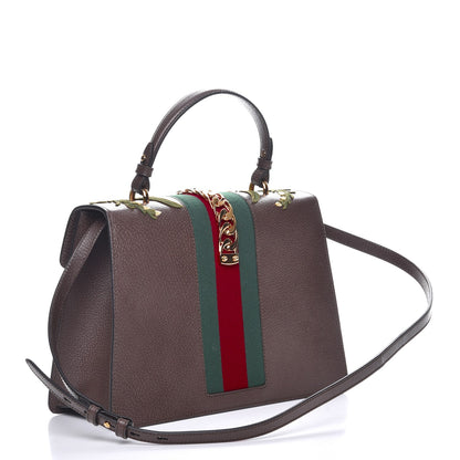 Gucci Calfskin Embroidered Medium Sylvie Top Handle Bag New Acero Multicolor 4 of 8