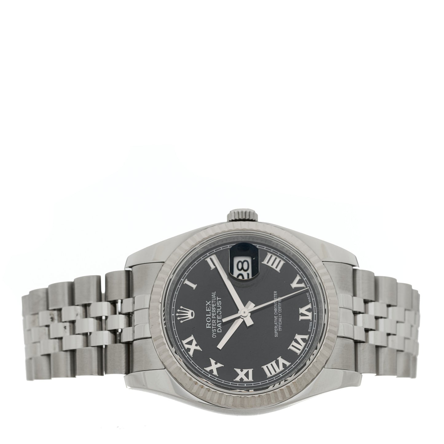 Stainless Steel 18K White Gold 36mm Oyster Perpetual Datejust Watch Black Roman 116234