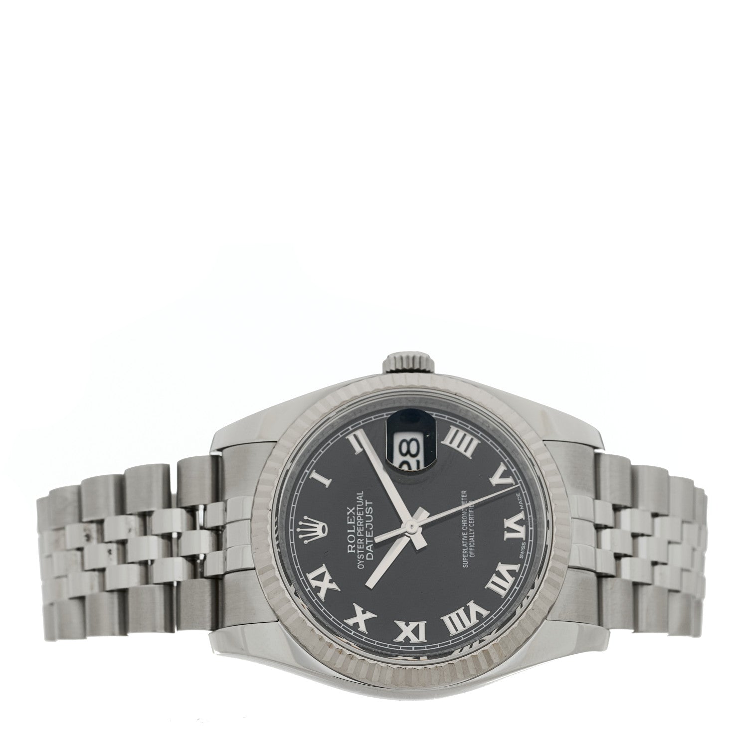 Rolex Stainless Steel 18K White Gold 36mm Oyster Perpetual Datejust Watch Black Roman 116234 2 of 5