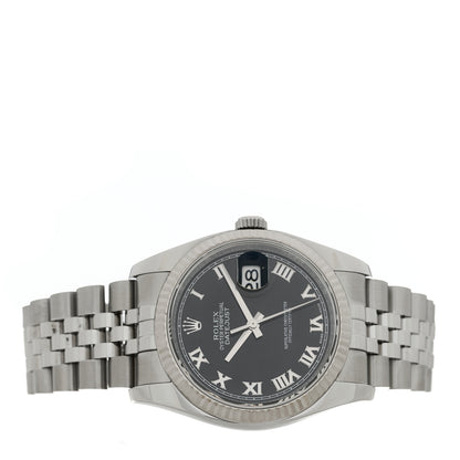Rolex Stainless Steel 18K White Gold 36mm Oyster Perpetual Datejust Watch Black Roman 116234 2 of 5