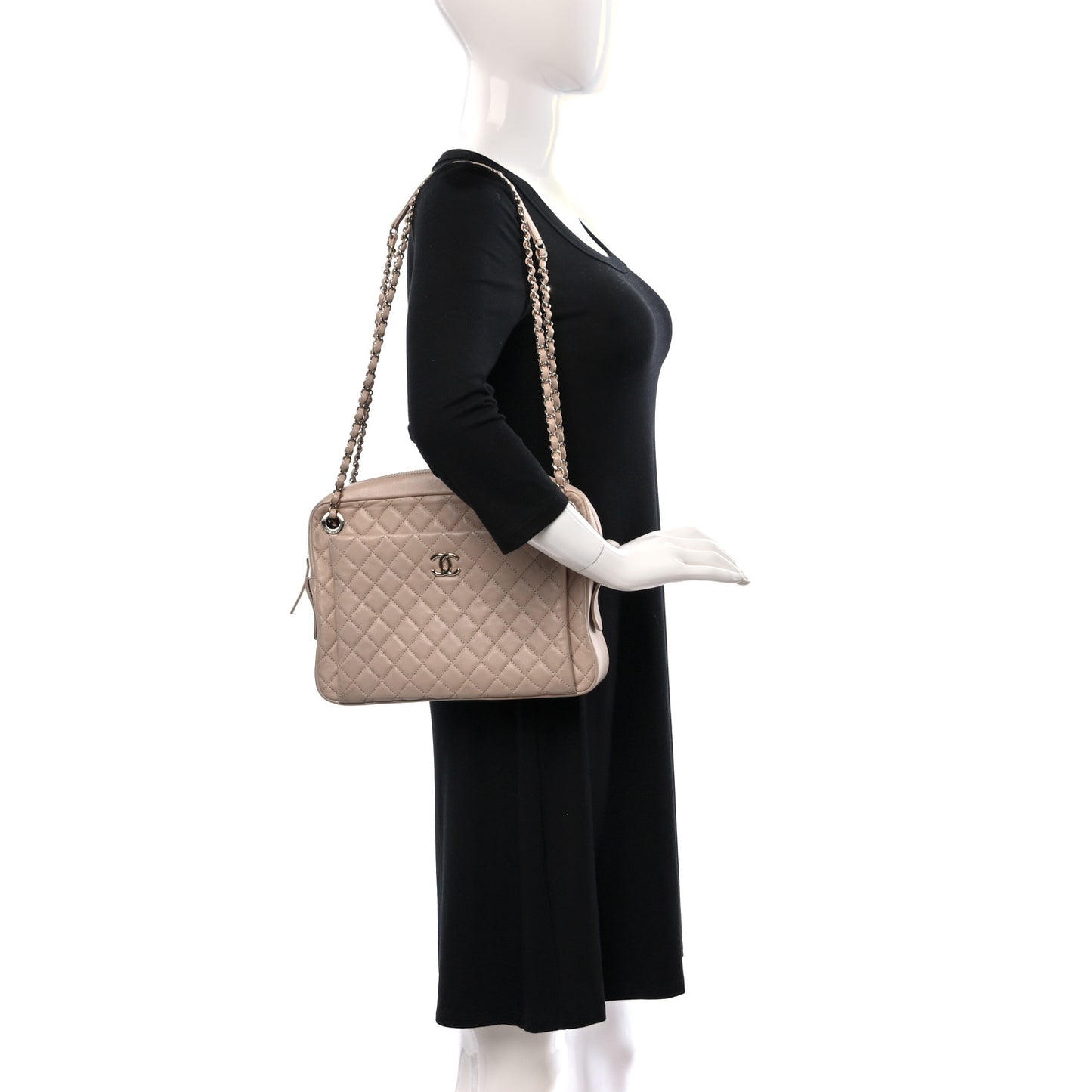 Lambskin Quilted Camera Case Beige