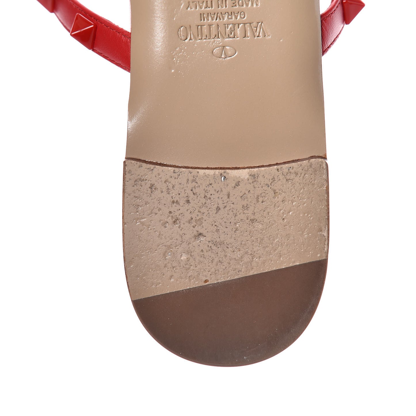 Calfskin Monochrome Rockstud Caged Flat Slide Sandals 37.5 Rouge Pur