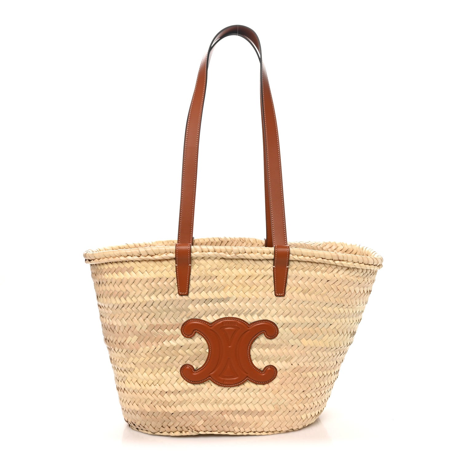 Celine Raffia Calfskin Triomphe Medium Panier Tan 1 of 9