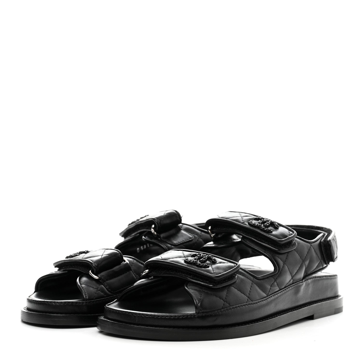Chanel Lambskin Quilted Velcro Dad Sandals 37 So Black 3 of 10