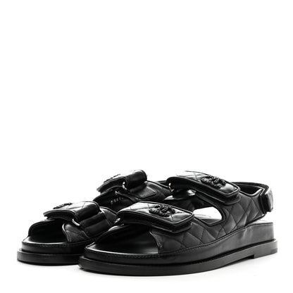 Chanel Lambskin Quilted Velcro Dad Sandals 37 So Black 3 of 10