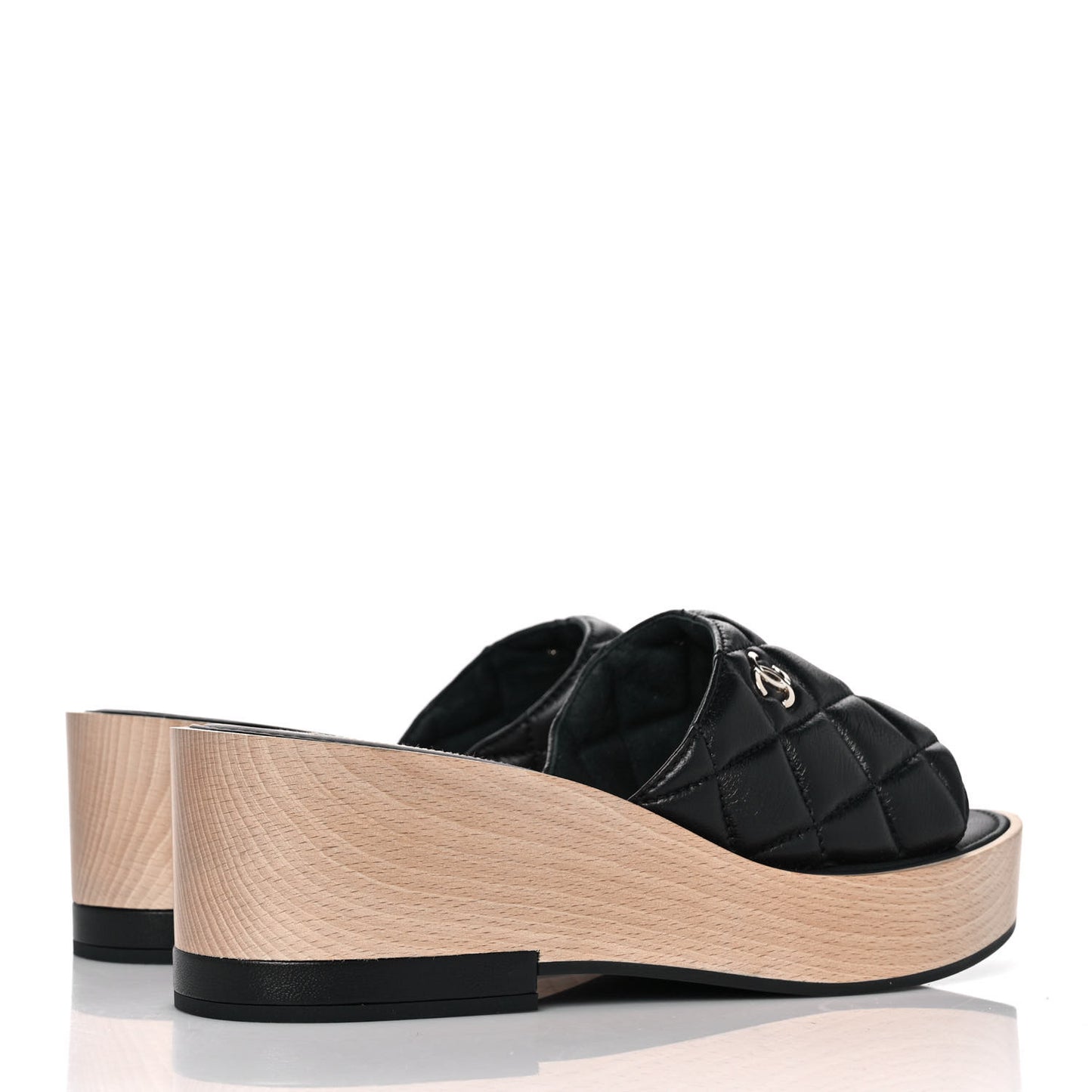 Lambskin Quilted CC Wedge Sandals 39 Black