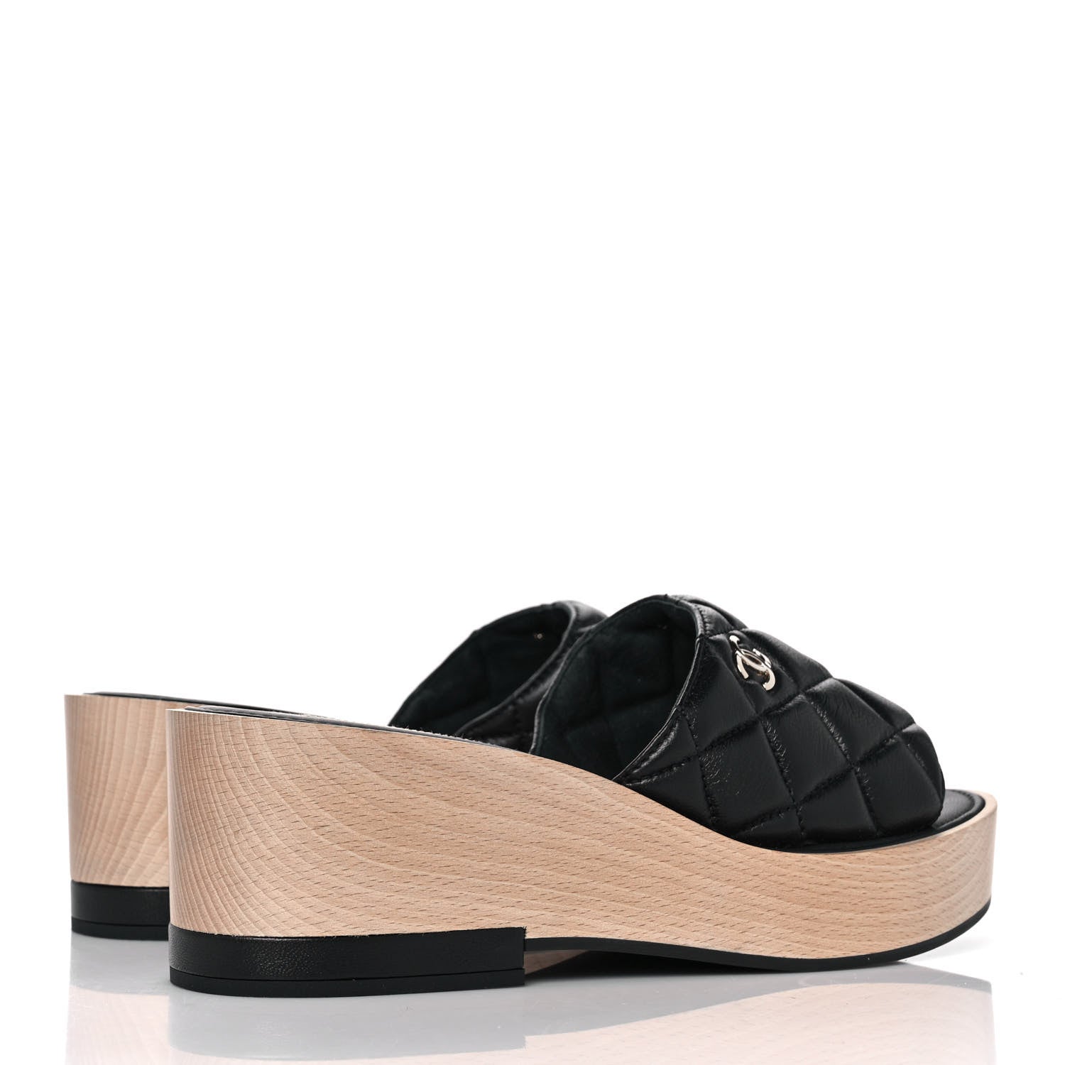 Chanel Lambskin Quilted CC Wedge Sandals 39 Black 4 of 9