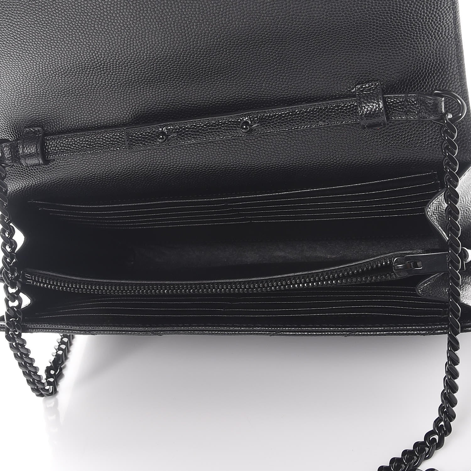 Saint Laurent Grain De Poudre Matelasse Chevron Monogram Chain Wallet Black 5 of 8