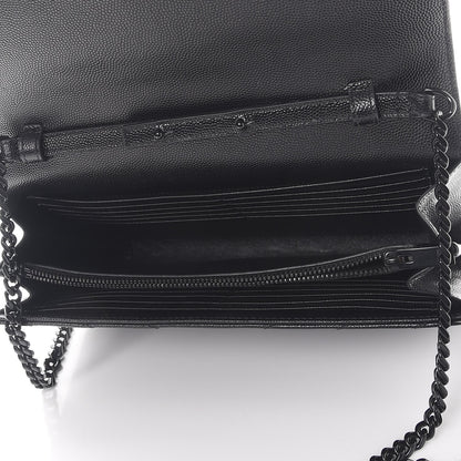 Saint Laurent Grain De Poudre Matelasse Chevron Monogram Chain Wallet Black 5 of 8