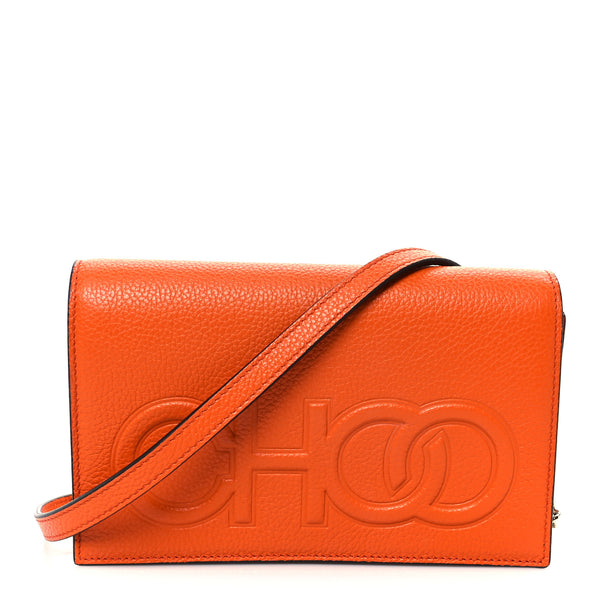 Jimmy Choo Grainy Calfskin Sonia Wallet On Chain Amber Orange