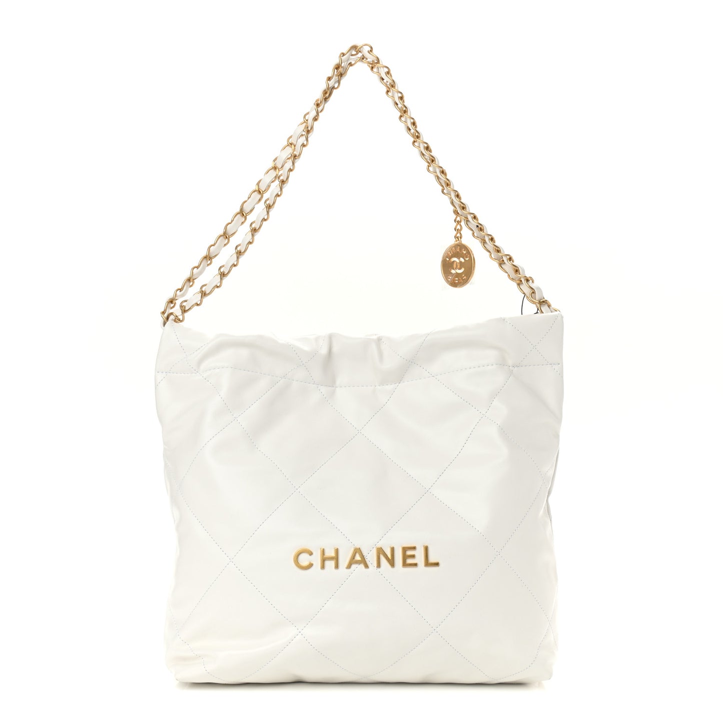 Shiny Calfskin Quilted Small Chanel 22 White