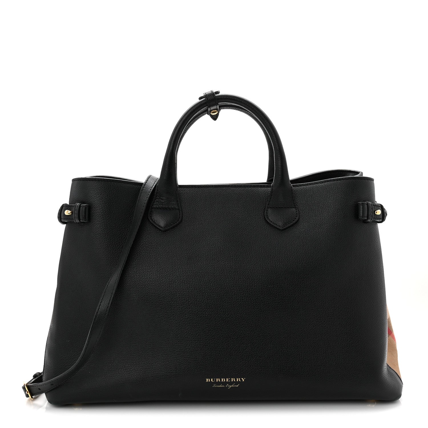 Burberry Derby Calfskin House Check Large Banner Tote Black 1 of 12