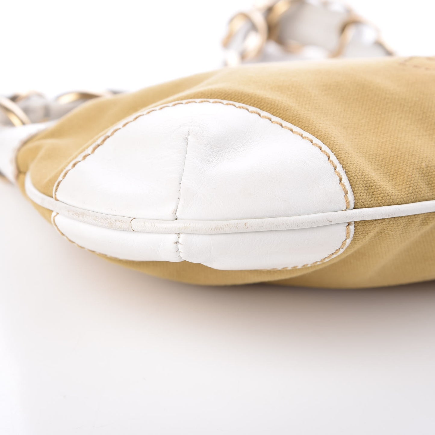 Lambskin Canvas CC Olsen Chain Small Shoulder Bag White Brown